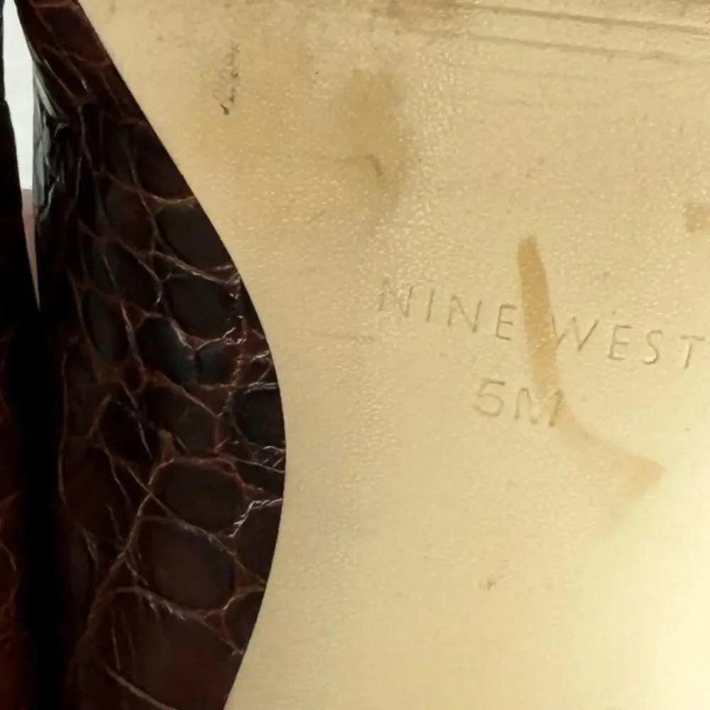 Nine West Brown Pointed Toe Pumps | Faux Croc | Size 5M